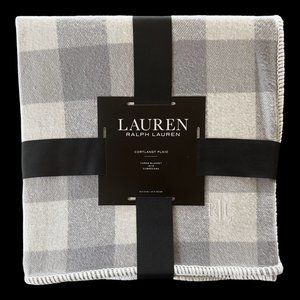 Ralph Lauren Cortland Plaid Throw Blanket Gray Cotton 54"x72" $170